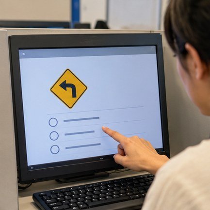 画面で筆記試験の問題に答えている様子