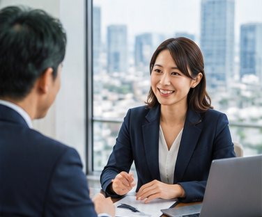 駐在員の方と打ち合わせをする日本人スタッフ